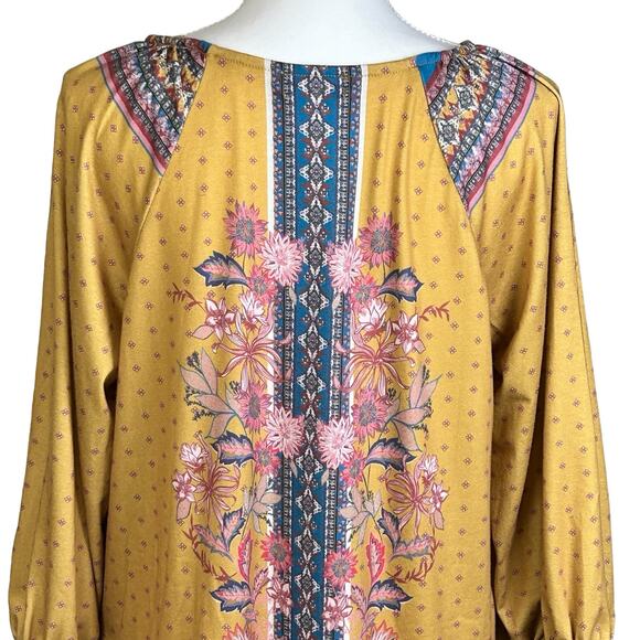 World Unity Blouse Size Small Yellow Pink Blue Peasant Floral Laced Bohemian Top - Picture 3 of 12